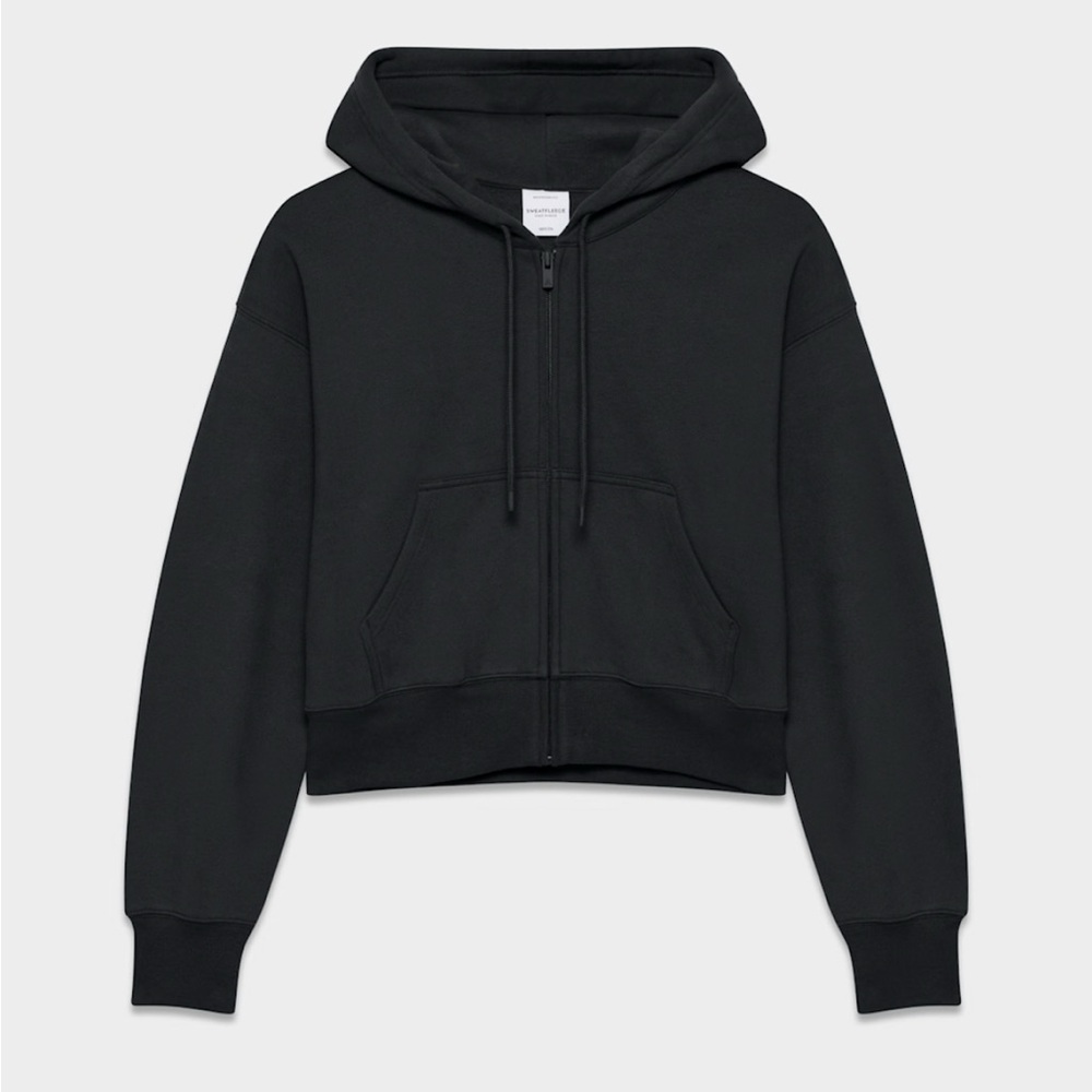 NWT Aritzia Cozy Sweatfleece Boyfriend Boxy Zip Up Hoodie in Black